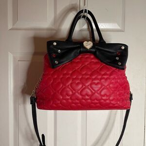 Betsey Johnson Red and Black Satchel with Bow